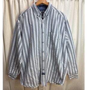 Coliseum Jeans Vintage Striped Long Sleeve Denim Shirt Blue Gray & White Large